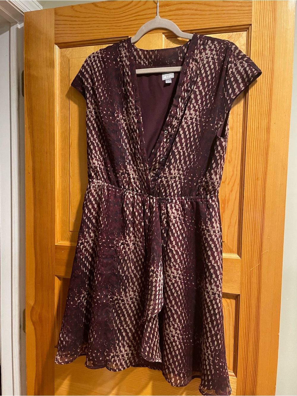Converse Burgundy and Beige Patterned V-Neck Dress
